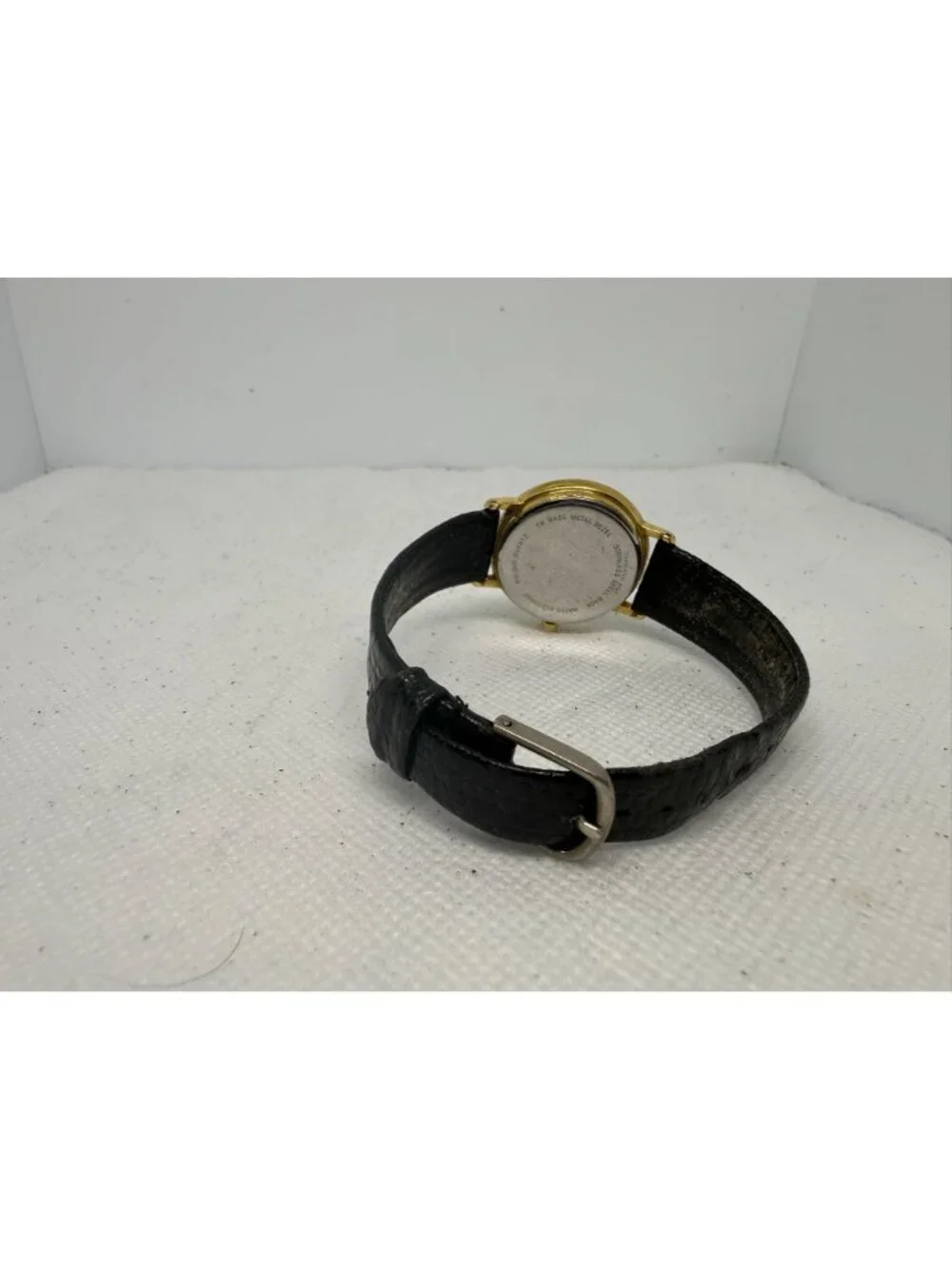 Vintage Bulova T7 Quartz Gold Tone Bezel Black Speidel Leather Women's Watch